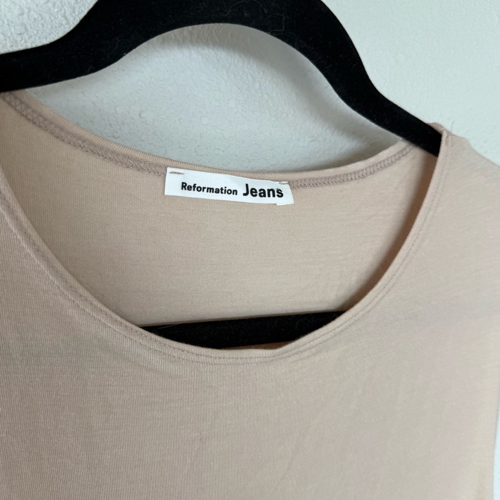 Reformation Jeans Nila Maxi Dress Taupe Beige Side Slits Casual Women’s Large - Picture 4 of 12